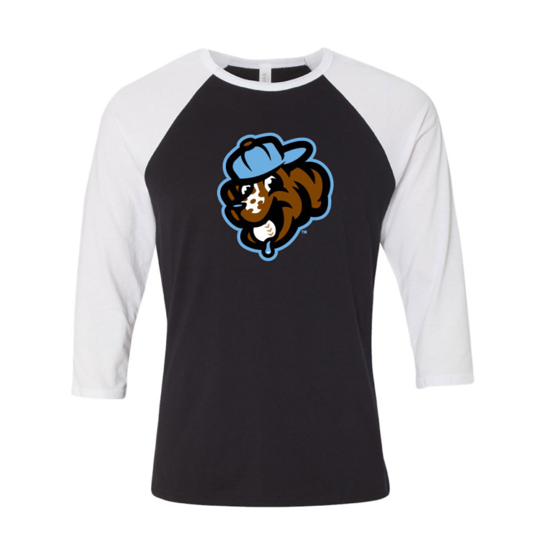 Youth Black and White Raglan - Pup with Backwards Hat Design
